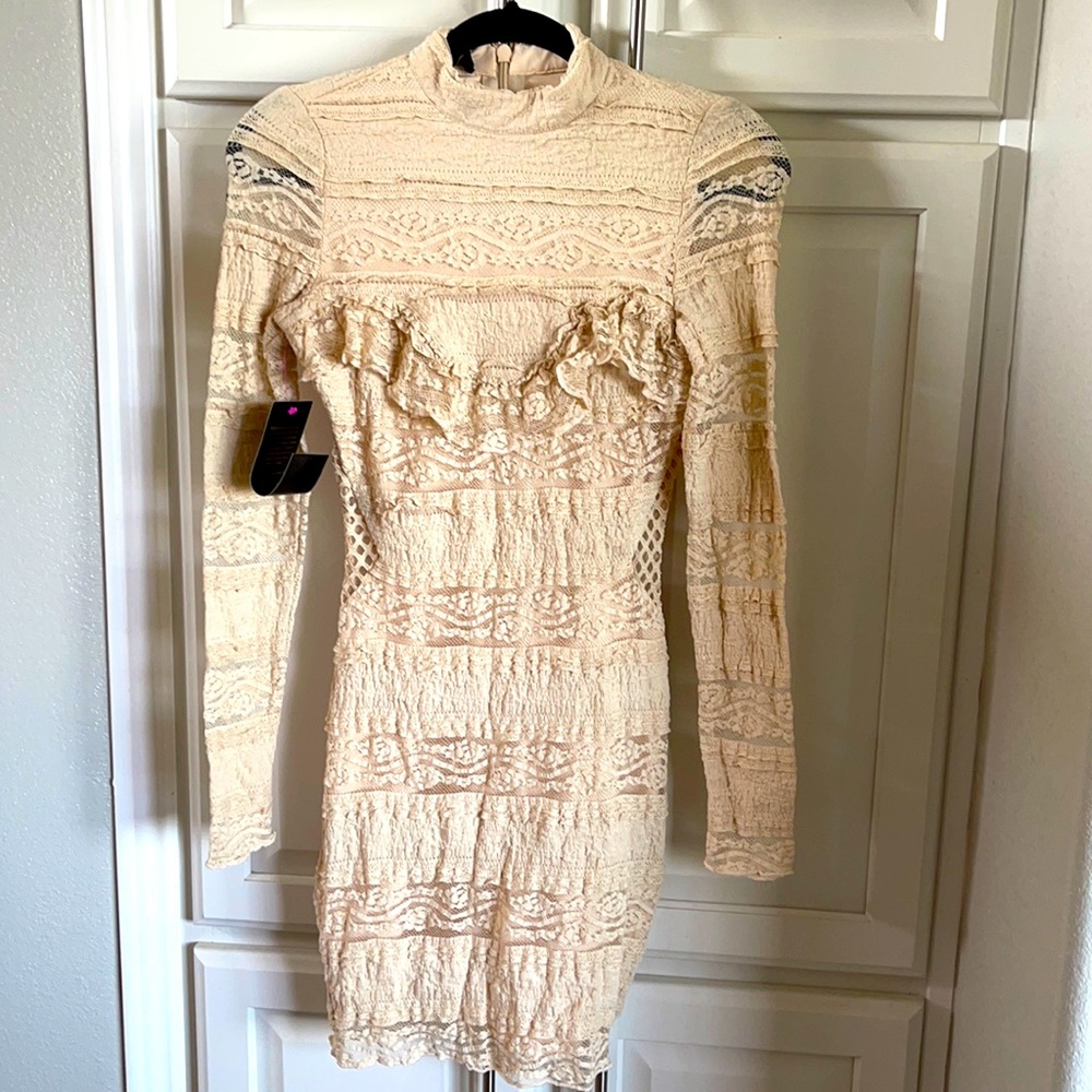 Bebe long sleeve mini lace dress